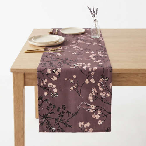 Botanischer Tischläufer, Fliederfarben (40 x 140 cm)