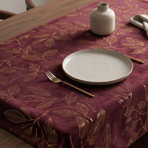 Samt-Tischläufer / Tischdecke mit Goldblättern