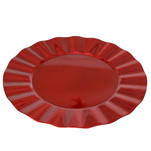 Bajo Plato Rojo Redondo con Borde Ondulado