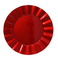 Bajo Plato Rojo Redondo con Borde Ondulado