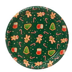 Plato Verde Redondo con Motivos Navideños