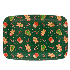 Bandeja Rectangular Verde Navideña de Polipropileno