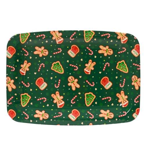 Bandeja Rectangular Verde Navideña de Polipropileno