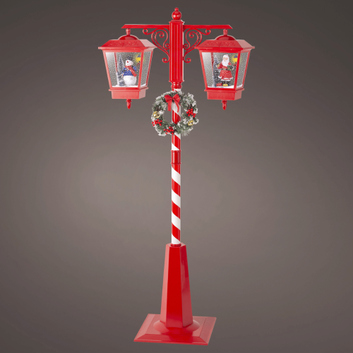 Farola Navideña Doble con Efecto Ventisca de Nieve y Luz Rojo