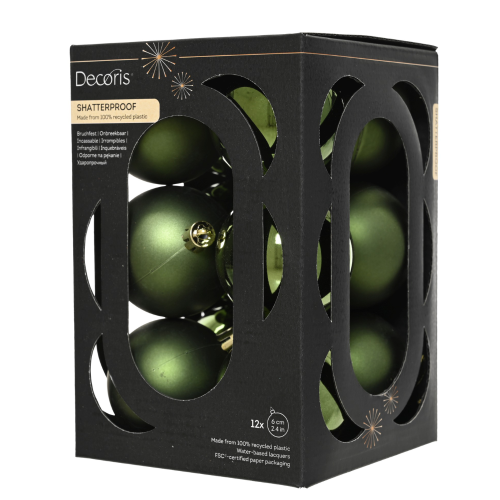 Caja 12 bolas de navidad verdes
