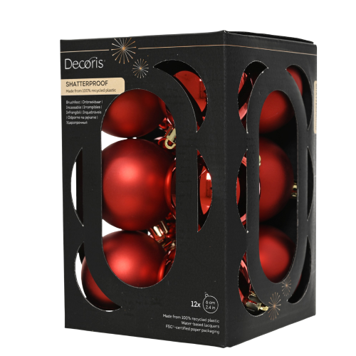 Caja 12 bolas de navidad rojas