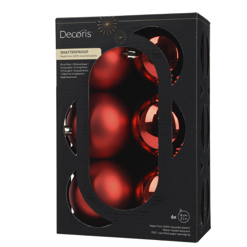Caja de 6 bolas de Navidad rojas