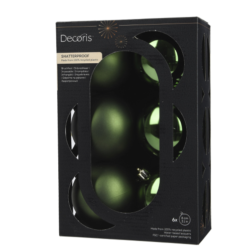 Caja de 6 bolas de Navidad verdes