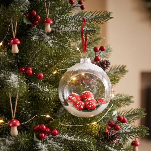 Bolas Navideñas de Cristal con Seta y Nieve