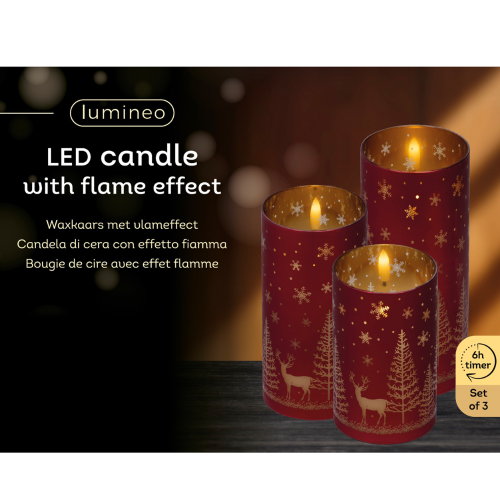 Set de 3 Velas LED en cilindro de cristal