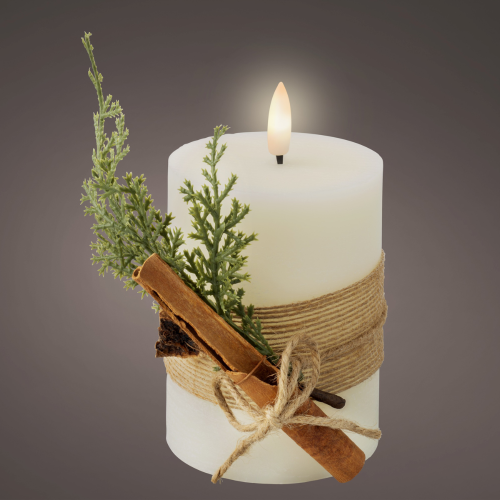 Vela LED Blanca de Cera con Relieve Botánico Al. 13 cm