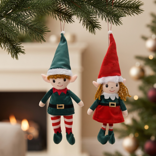 Pareja de elfos navideños colgantes