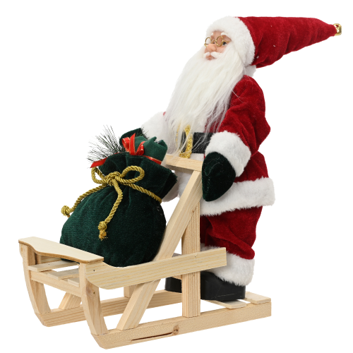 Papá Noel en Trineo de Madera