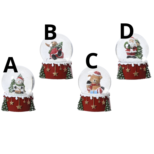 Glass snow globe with Christmas characters