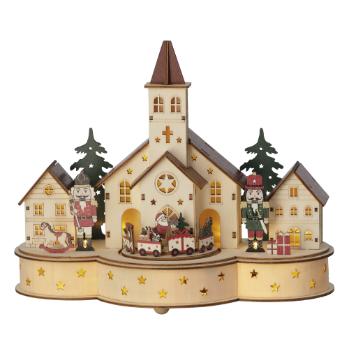 Illuminated Wooden Church Christmas Scene