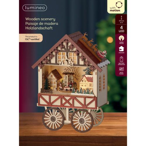 Illuminated Wooden Christmas Scene on Wheels