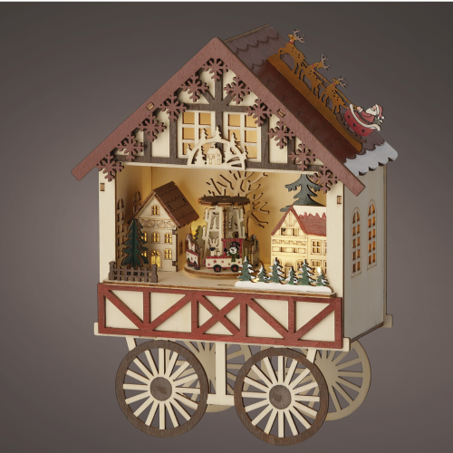 Illuminated Wooden Christmas Scene on Wheels