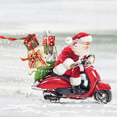 Weihnachtsservietten mit Weihnachtsmann auf einem Motorrad