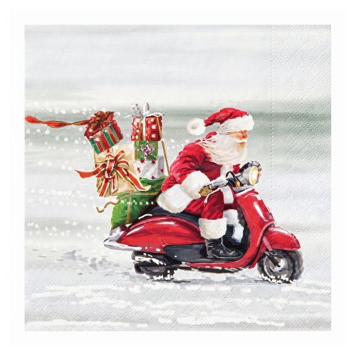 Weihnachtsservietten mit Weihnachtsmann auf einem Motorrad