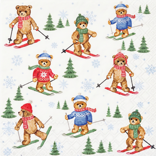 Servilletas Navideñas Osos Esquiando