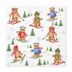 Servilletas Navideñas Osos Esquiando