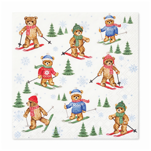 Servilletas Navideñas Osos Esquiando