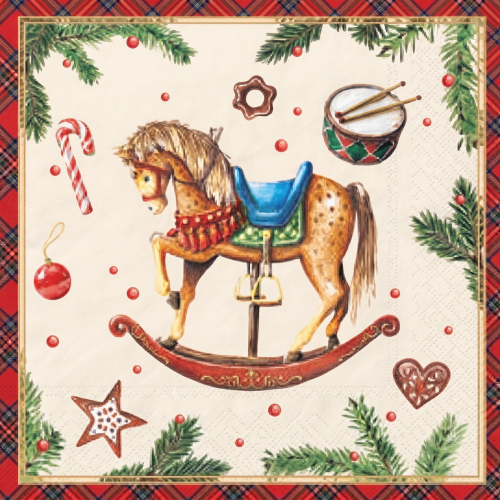 Servilletas Navideñas Caballo y Cuadros Escoceses