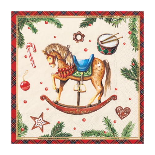 Servilletas Navideñas Caballo y Cuadros Escoceses