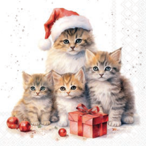 Weihnachtsservietten mit Katzen- und Welpenmotiven