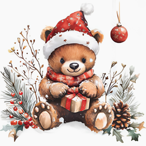 Weiße Weihnachtsservietten mit Teddybär