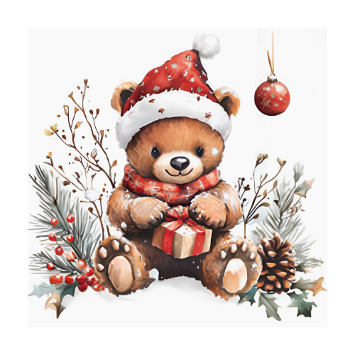 Weiße Weihnachtsservietten mit Teddybär