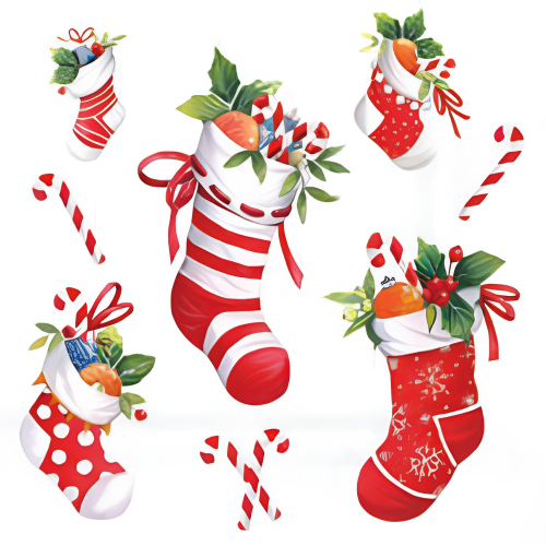 White Christmas Napkins with Red Stockings