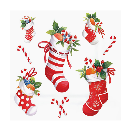 White Christmas Napkins with Red Stockings