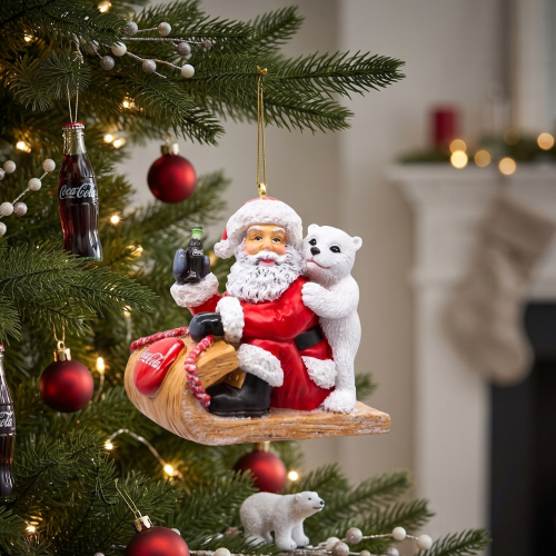 Adorno de Poliresina Papá Noel y Osezno en Trineo