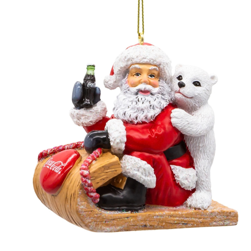 Adorno de Poliresina Papá Noel y Osezno en Trineo