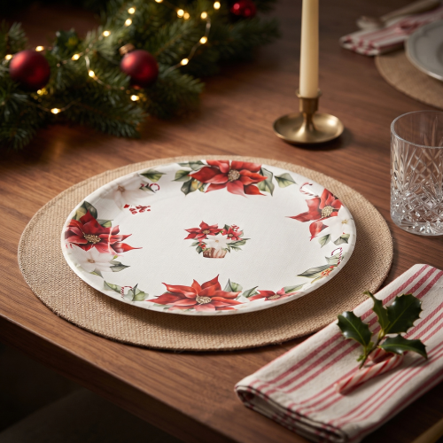 Set de 8 Platos Llanos Redondos 27 cm Flor de Pascua