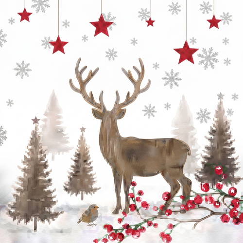 Servilletas Navideñas Reno entre Árboles