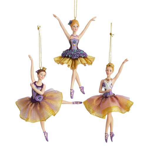 Deko-Figuren „Ballerinas“ aus Kunstharz in Violett und Gold
