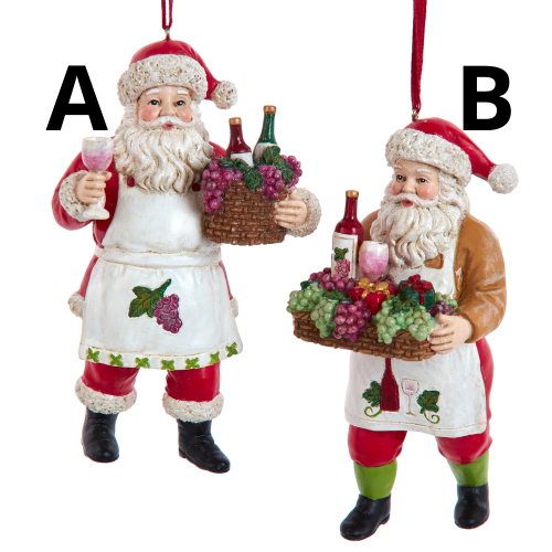 Winemaker Santa Claus Ornaments with Wine Basket