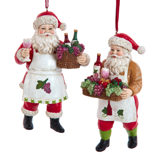 Winemaker Santa Claus Ornaments with Wine Basket