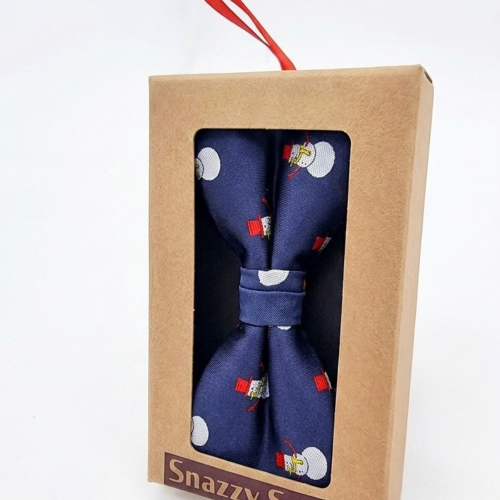Pajarita Navideña Azul con Muñecos de Nieve