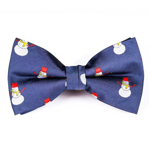 Pajarita Navideña Azul con Muñecos de Nieve