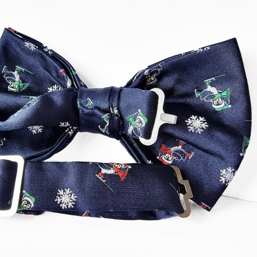 Pajarita Navideña Azul Oscuro con Pingüinos Patinadores