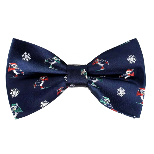 Pajarita Navideña Azul Oscuro con Pingüinos Patinadores