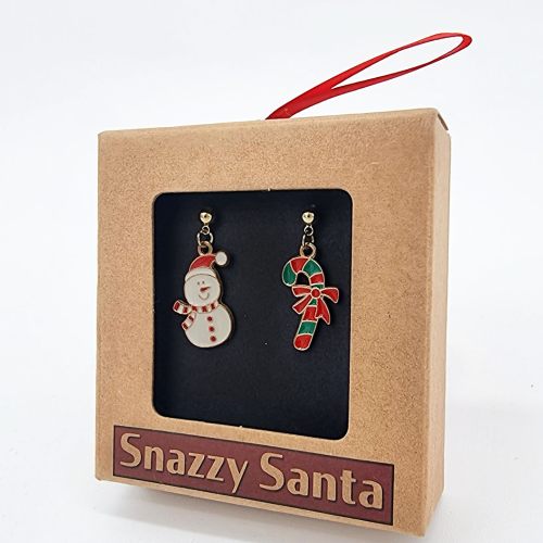 Pendientes Navideños Muñeco de Nieve y Bastón de Caramelo