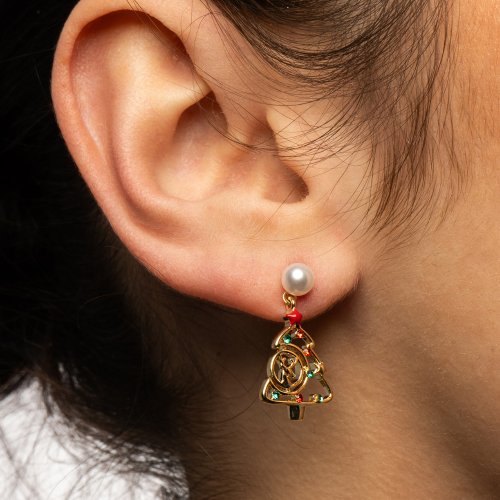 Pendientes Árbol Dorado con Perla