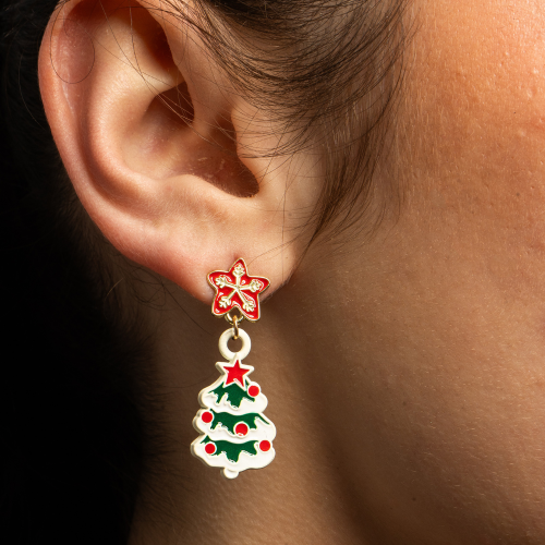 Pendientes Navideños Dorados Árbol