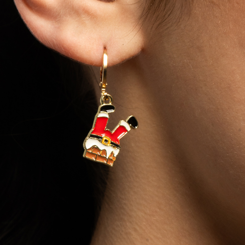 Pendientes Navideños Dorados de Papá Noel