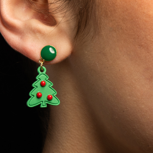Pendientes Navideños Verdes Árbol y Copo de Nieve