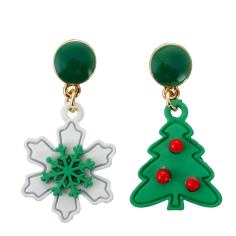 Pendientes Navideños Verdes Árbol y Copo de Nieve